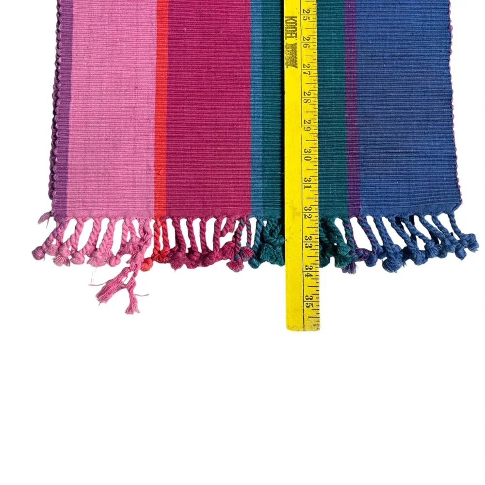 Pier 1 Imports Multi Color Striped Cotton Table Runner 14x72 Boho Fringe VTG